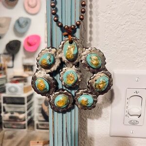 Turquoise and Silver clay Pendant Necklace